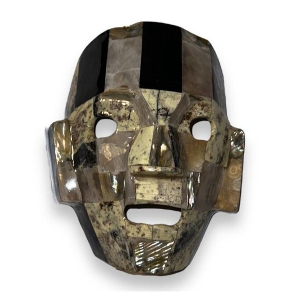 Mayan Death Burial Mask Vintage Onyx Mother of Pearl Mosaic Purchased in Mexico